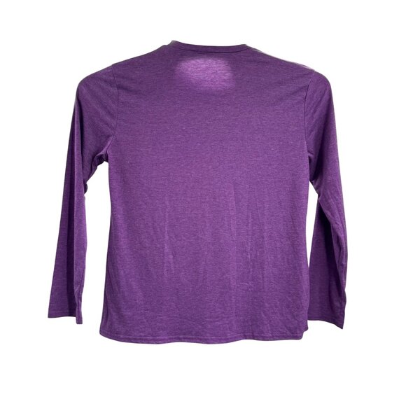 Women's Novelty Tee Shirt Size Large Long Sleeve‎ Purple Graphics - Picture 3 of 4